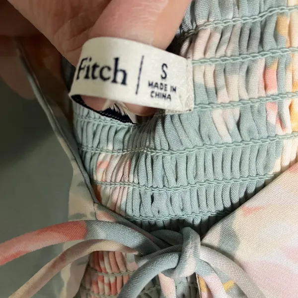 Abercrombie & Fitch floral cropped tank top blue cream peach women's size small‎ - Image 6