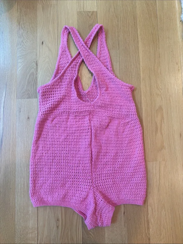 Free People Romper Clear Skies Pink Crochet Beach Size XS - Image 3