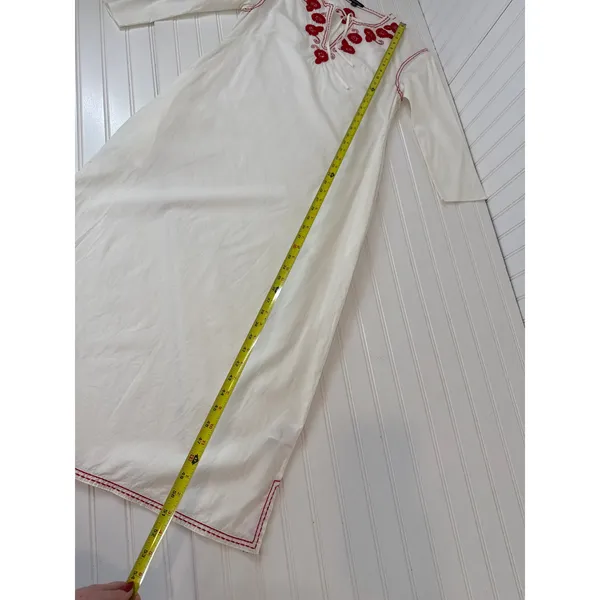 Brooks Brothers White Embroidered Midi Shift Dress Tie Neck Casual Beachy Size 4 - Image 4