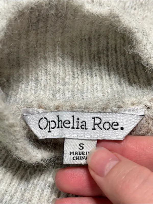 Ophelia Roe Turtleneck Two-Tone Heather Gray-Camel Geo Pattern Neutral Sweater S - Image 8