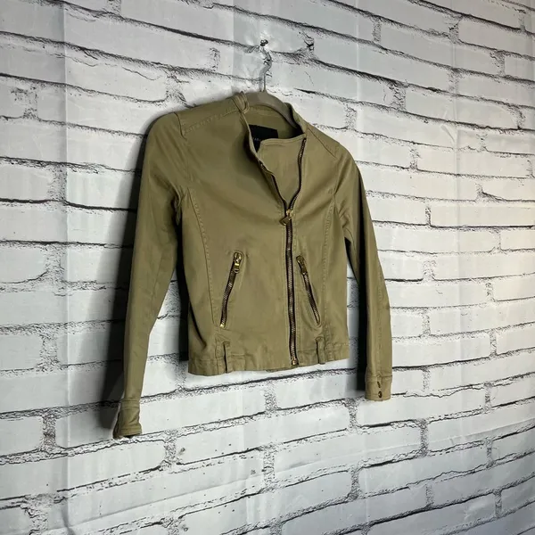 Zara BASIC Tan Cargo Utility Jacket XS Full Zip Asymmetrical Y2K Streetwear - Image 2