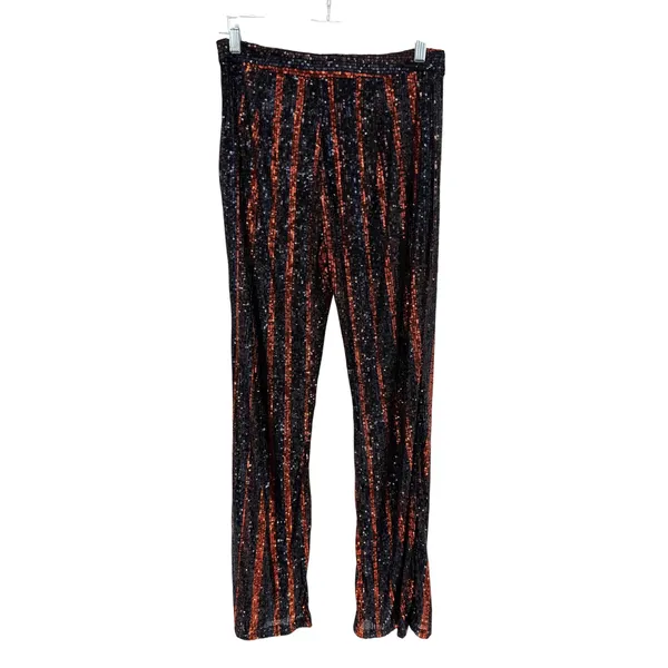 Zara The Abbey Flared Sequin Pants Women S Orange Black Striped Retro Party Glam - Image 7