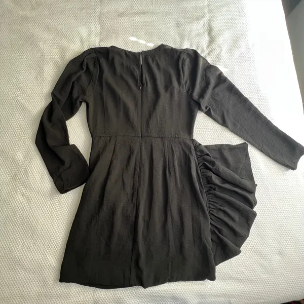 Lush Black Puff Sleeve Ruched Sheath Dress Midi Size Medium Holiday New Years‎ - Image 8