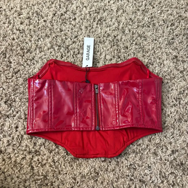 Garage Red Strapless Leather Corset Crop Top NWT Size Women’s XS - Image 2