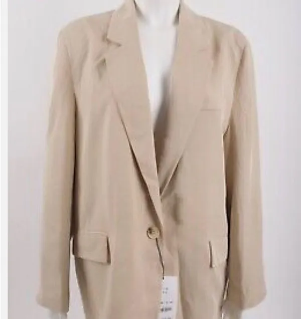 ZARA NEW Women's Size Beige One-Buttoned Long Sleeve Oversized Blazer Jacket Tan - Image 11