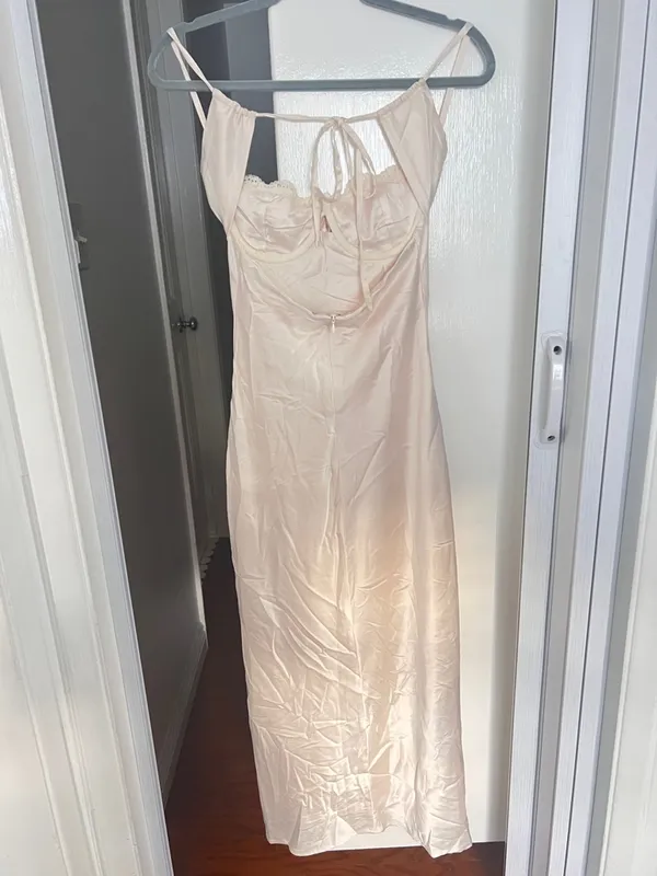 BabyBoo Silky Satin Light Blush Slip Dress with Spaghetti Straps S - Image 3