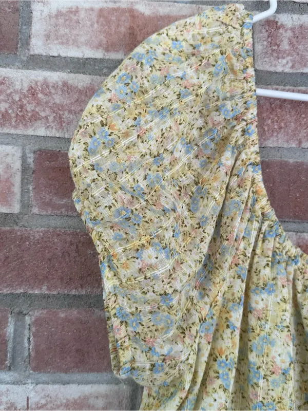 American Eagle Cropped Top Shirt Women’s XL Yellow Floral Cotton Cottagecore - Image 3