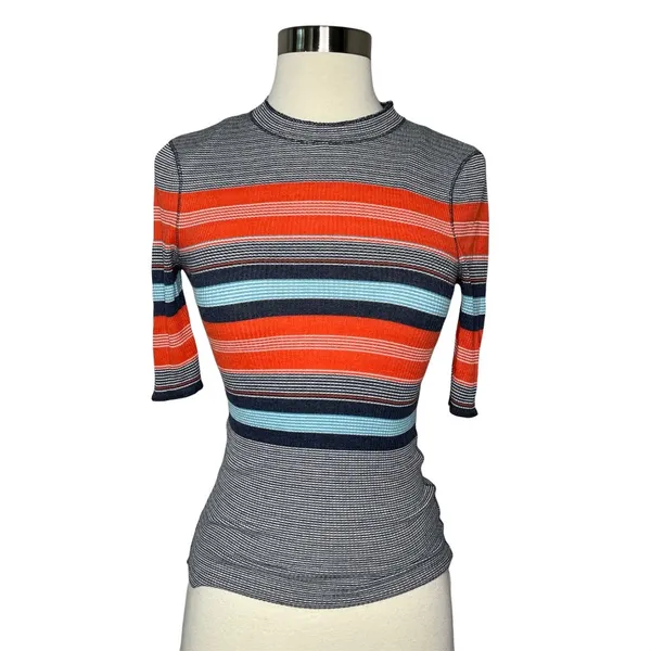 Free People Striped Thermal Top Size XS Navy Combo OB466000 Blue Red - Image 8
