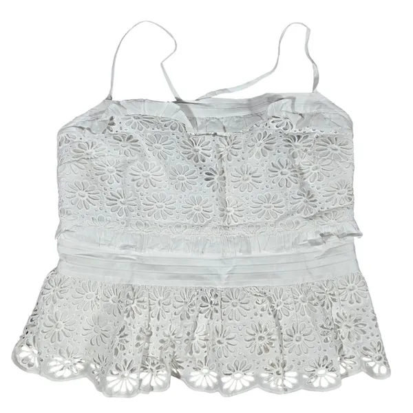 J. Crew Jessie Eyelet Smocked Peplum Top White Cotton‎ Size S NWT BR650 - Image 3