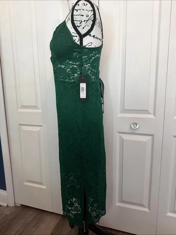 bebe Dark Green Lace Maxi Slip Dress - Image 7