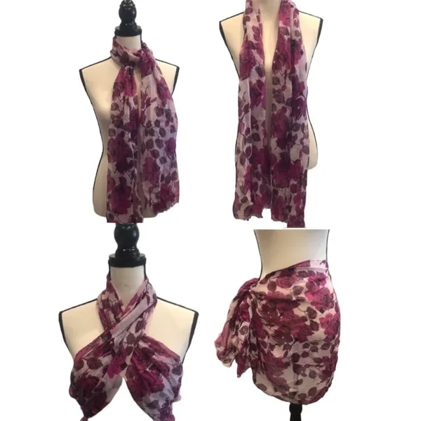 Source Unknown Purple Floral Semi Sheer Long Scarf Wrap Sarong Cover Up 71 x 22.5 inches - Image 5
