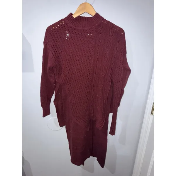 Free People‎ Women's Around The Clock Knit Sweater Pants Set Maroon Size XS H - Image 4