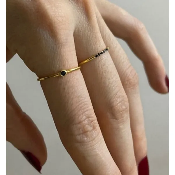 Boutique NEW Dainty Gold Plated Sterling Black‎ Synthetic Diamond Ring, Size 6 - Image 15