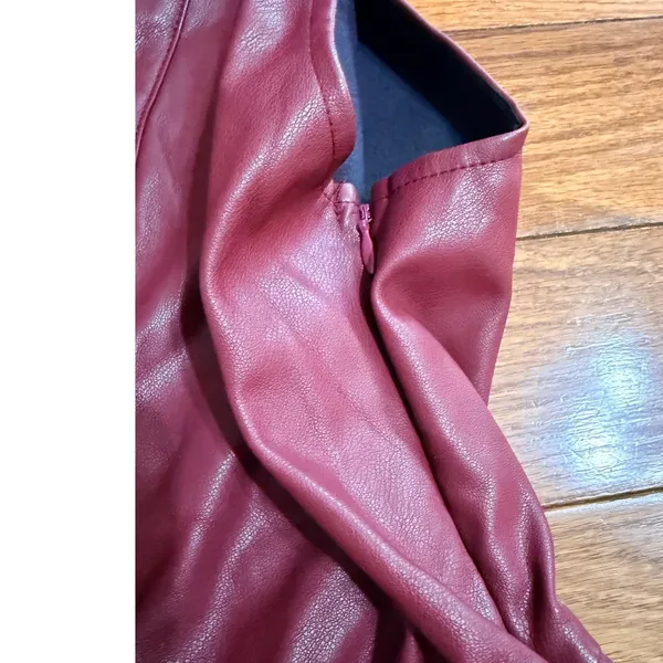 Fate Burgundy Faux Leather Tiered Dress Ruffle Neck Sleeveless S Burgundy - Image 7