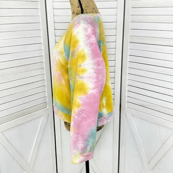 Paper‎ Crane Tie Dye Cropped Sweatshirt Pink Yellow Teal Large Boho Hippie - Image 2