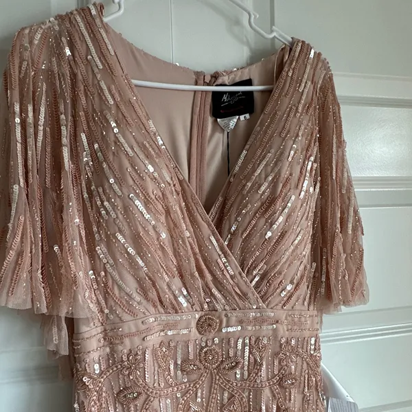 Mac‎ Duggal Embellished Cap Sleeve Sequin Flutter Sleeve Column Gown - NWT - Image 5