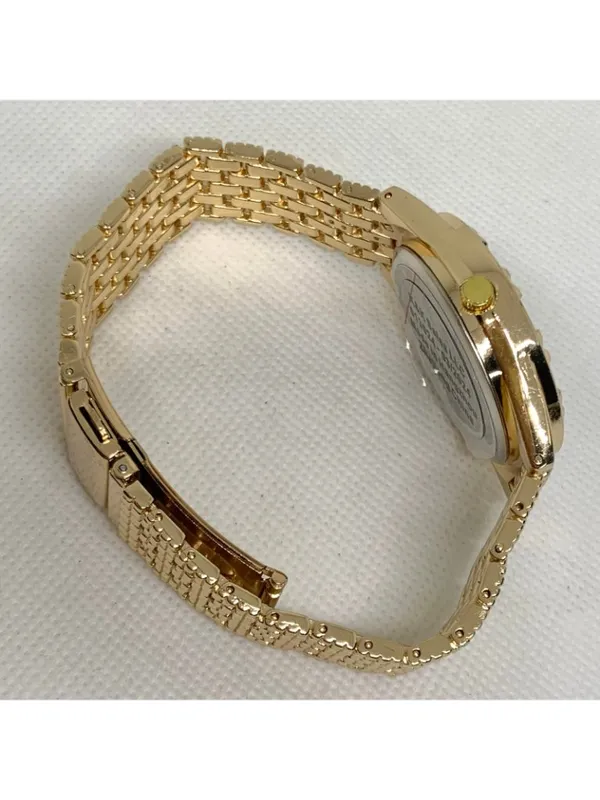 Bling men’s watch iced dial 37mm gold tone quartz red indices up to 8” running - Image 8
