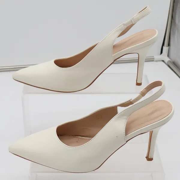 Unbranded Slingback Pumps Womens 8 Pointed Toe Stiletto Cream Faux Leather Good - Image 2