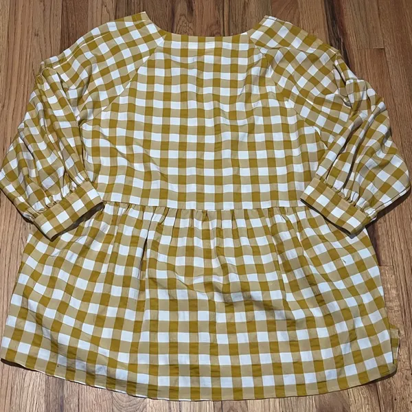 Maeve Mustard Gingham Peplum Blouse Women’s L 3/4 Sleeve Tunic - Image 3