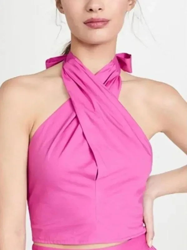 STAUD Kai Crisscross Halter Top Pink Tie Neck Bow Size 10 - Image 2