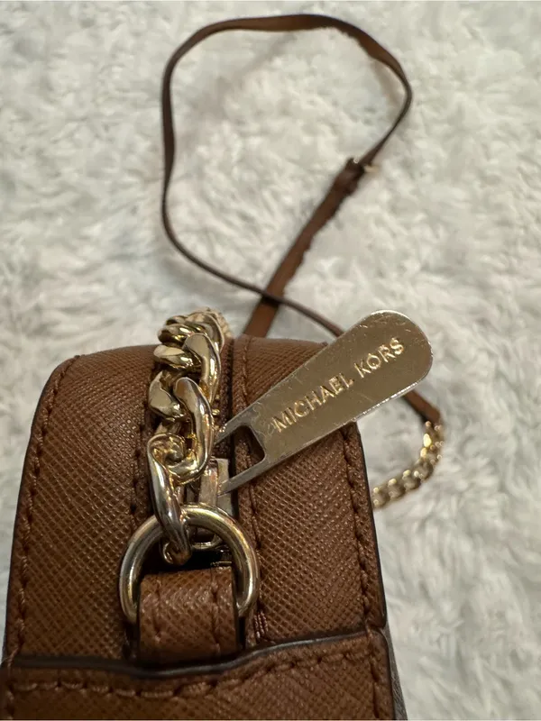 Michael Kors Brown MK Monogram Crossbody with Gold Chain - Image 10