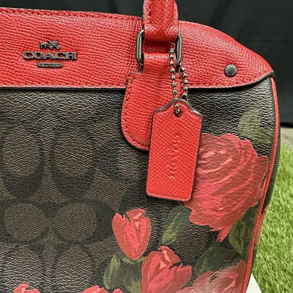 Coach Canvas Mini‎ Bennett Brown Rose Floral Red - Image 2