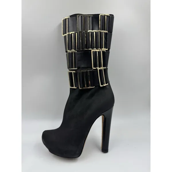 Herve Leger Runway High Heel Boots Suede/Leather Black 35.5 EU 5 US - Image 6