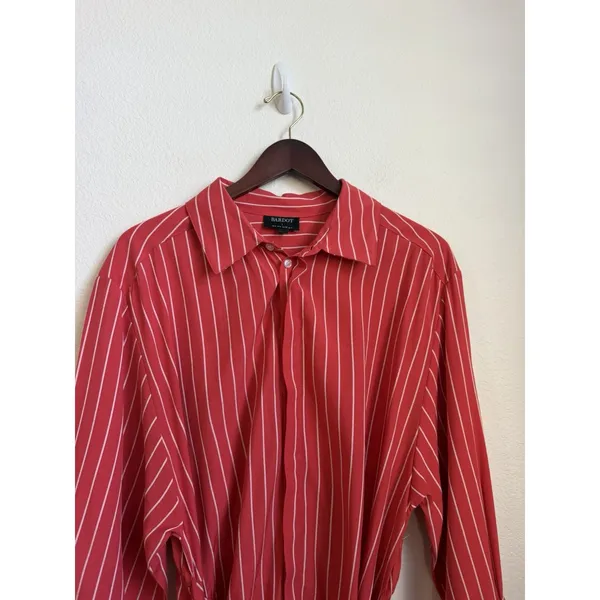 Bardot Malira Mini Shirt Dress US 4 Red White Striped Tie Front Preppy Vacation - Image 6