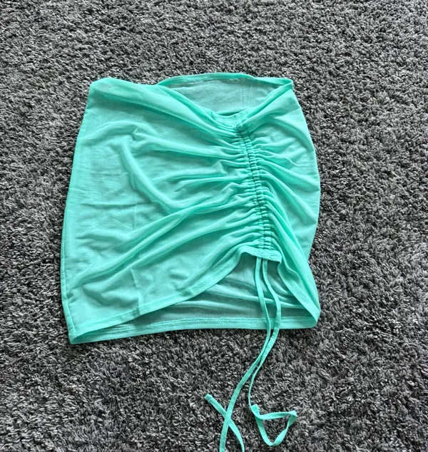 Ruched Drawstring Mini Skirt Swim Cover Up Green - Image 2