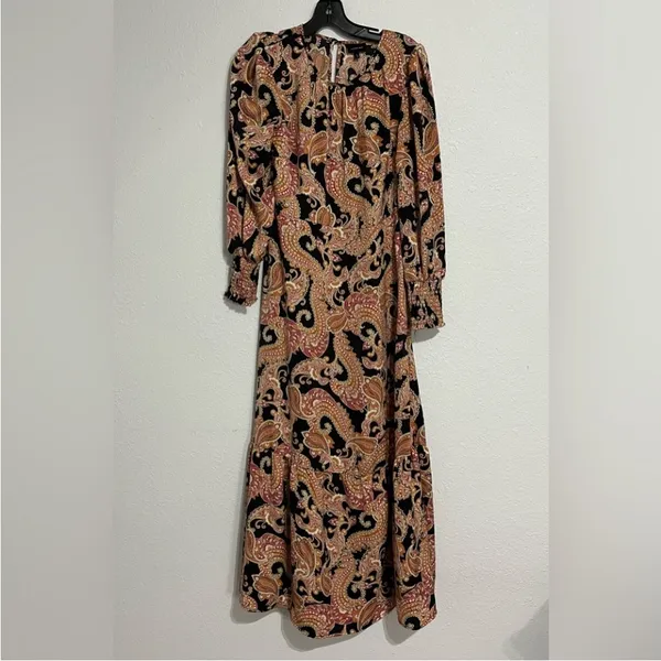 Who What Wear Black Paisley Tiered Long Sleeve Maxi Dress S - Image 3