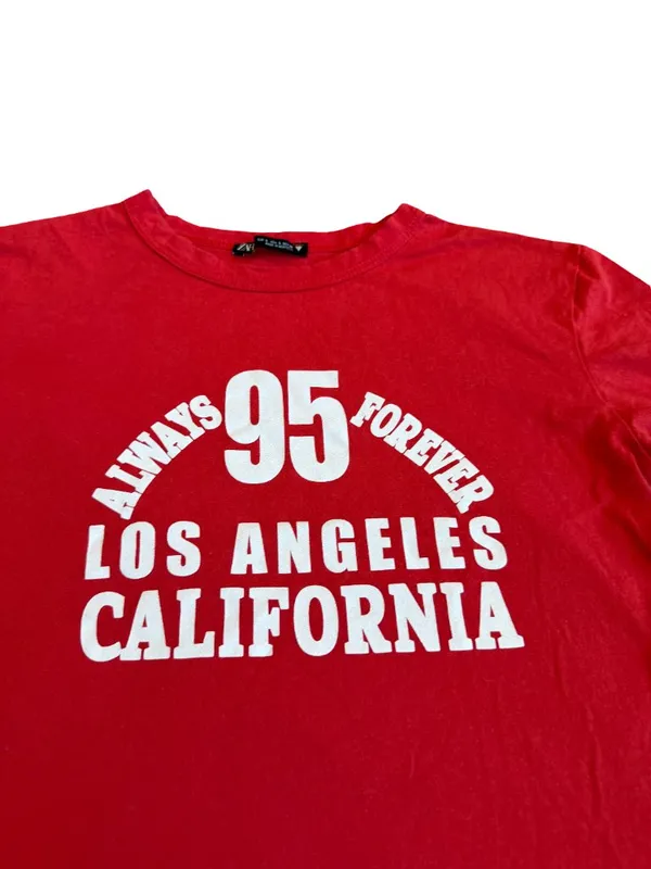 Zara Red Graphic Baby Tee Los Angeles California Short Sleeve Size Small - Image 4