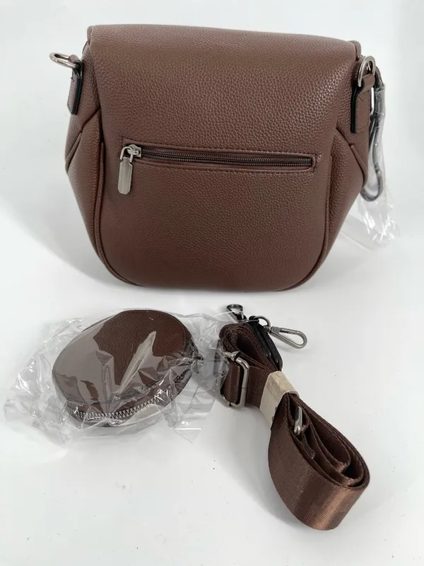 Brown Crossbody Saddle Bag‎ with Coin Pouch - Women - Image 3