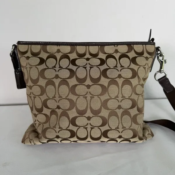 Coach Shoulder Bag‎ F28502 Signature Stripe Brown Canvas Leather Crossbody Y2K - Image 6