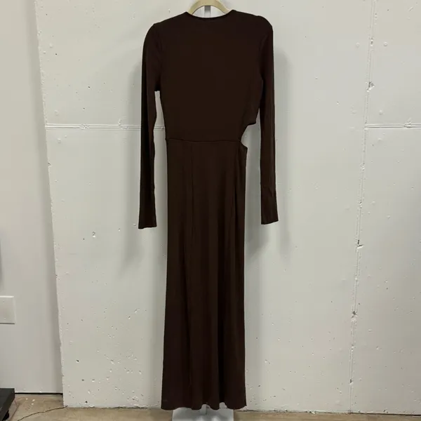 Revolve THE RANGE Mass Rib Cutout Long Sleeve‎ Midi Sweater Dress Espresso Large - Image 9