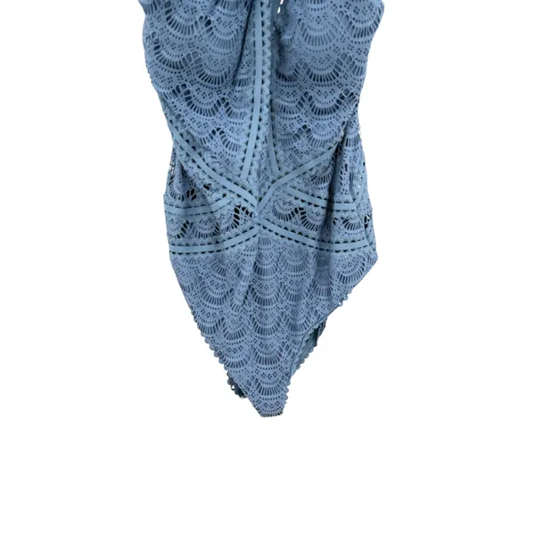 Becca Rebecca Virtue Crochet Lace High Neck One Piece Swimsuit Blue S NWOT‎ - Image 5