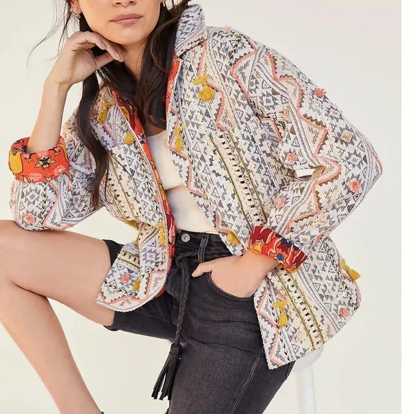 ANTHROPOLOGIE Verb Kellianne Bohemian Rug Tasseled Shirt Jacket Size L NEW - Image 14