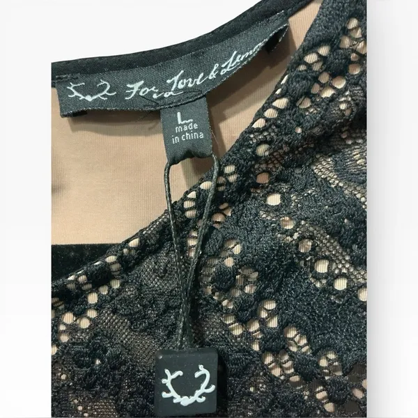 For‎ Love & Lemons Rosalita Black Lace Mini Dress Keyhole Cutout Sz Large - Image 5
