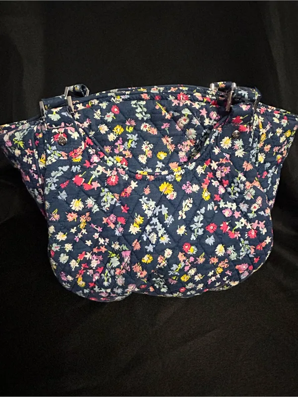 Vera Bradley Floral Quilted Navy Tote Bag Women's Shoulder Bag - Image 2