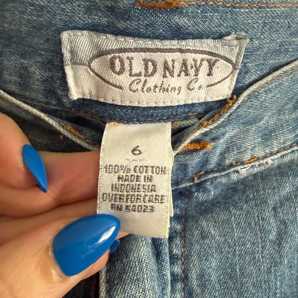 90s Vintage Old Navy Baggy Wide Leg Carpenter Blue Jeans | Size 6 - Image 5