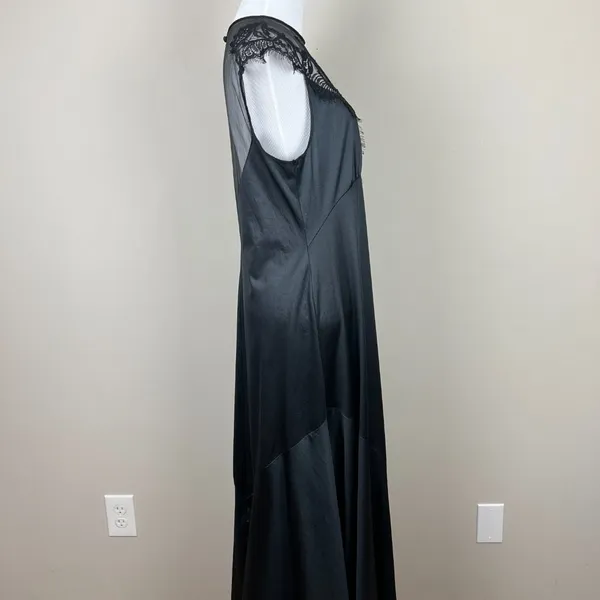Vintage Sears Nightgown Women Medium Black Mesh Lace Satin Long Sleeveless Sheer - Image 6