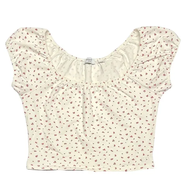 Aritzia Sunday Best Chill‎ Lucie Puff Sleeve Top Small Birch/Cherry Red EUC - Image 2