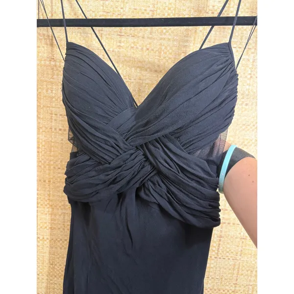 Cache Vintage Black 100% Silk Maxi Gown Mesh Panels Sweetheart Dress Size 4 - Image 4
