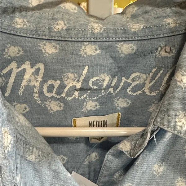 Madewell Chambray with White Floral Print Button Down Long Sleeve Blouse - Image 2