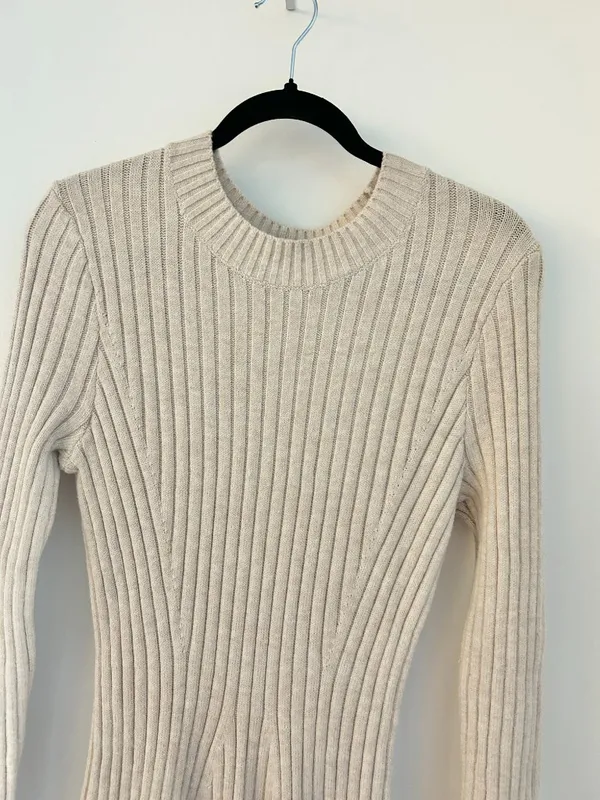 Hollister Ribbed Knit Skater Mini Sweater Dress in Beige Cream Size XL NWT - Image 7