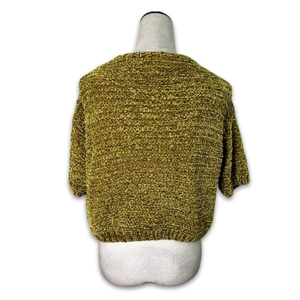 Open Edit Gold Olive Green Cropped Sweater Short Sleeve Knit Top S. NWT Textured - Image 6