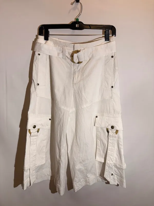 Free People Tidal Wave Cropped Cargo Culotte Pants O Ring Linen Size 0 - Image 2