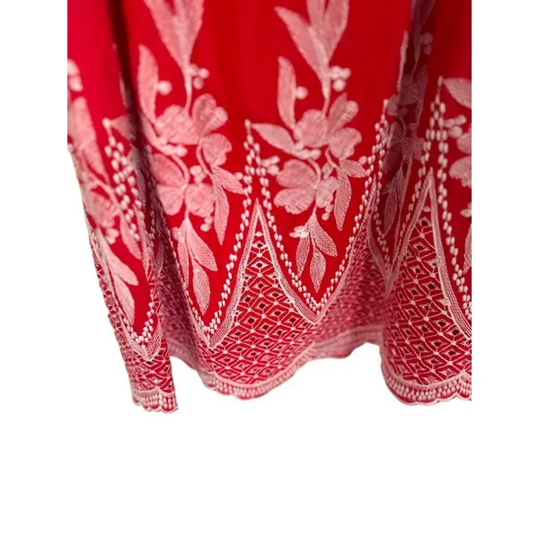 Kindred Anthropologie Dress Small‎ Red Embroidery Tassel Peasant Boho Scallop - Image 6