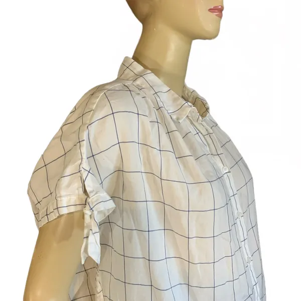 MADEWELL WINDOW PANE PATTERN COTTON WHITE & BLUE BUTTON DOWN TOP (M) - Image 3