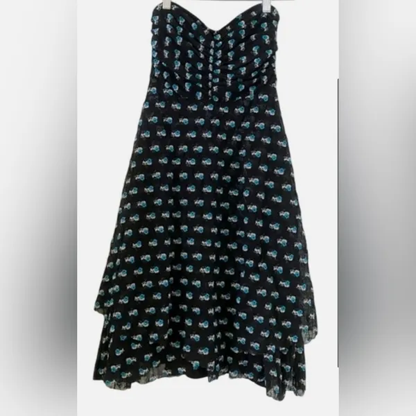 Free People Vintage Embroidered Strapless Dress Mesh Tiered Whimsigoth Medium - Image 6