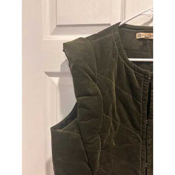 Democracy Womens Large Olive Green Quilted Velvet Puffer Vest Cottage Granola - Image 2